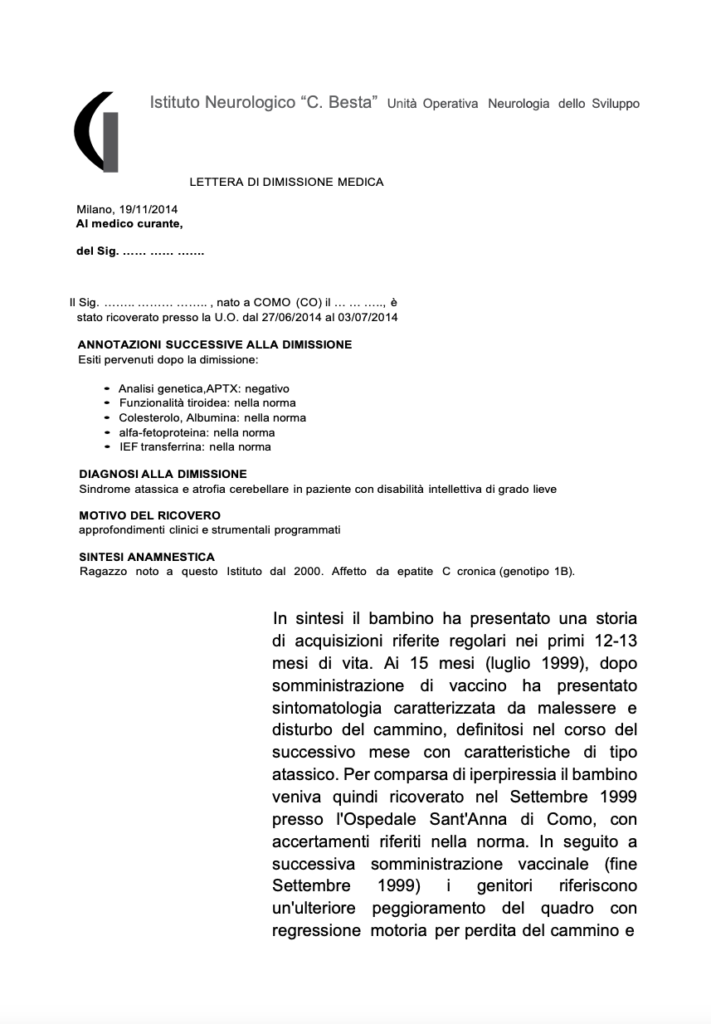 Vaccini e disturbi - dimissione medica