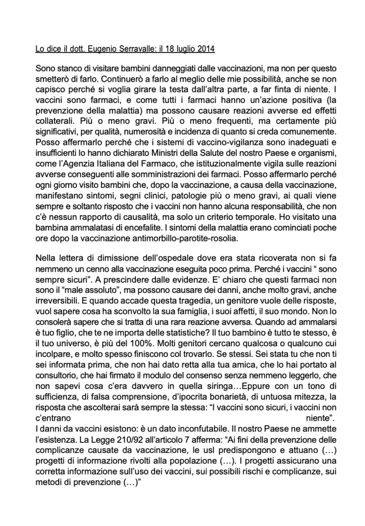 Vaccini e disturbi - Dott. Eugenio Serravalle c.
