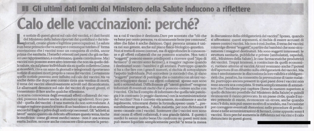 Vaccini e disturbi - calo vaccinazioni
