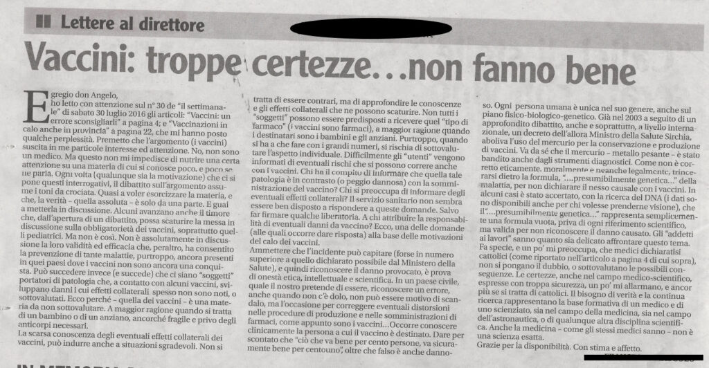 Vaccini e disturbi - lettere al direttore